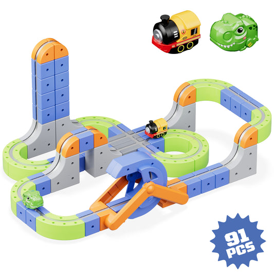 Contixo MT4 Magnetic Train Track Set | Motorized STEM Toy with Flip Bridge