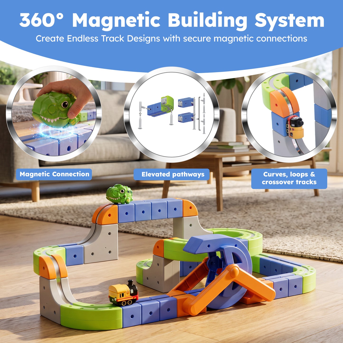 Contixo MT4 Magnetic Train Track Set | Motorized STEM Toy with Flip Bridge