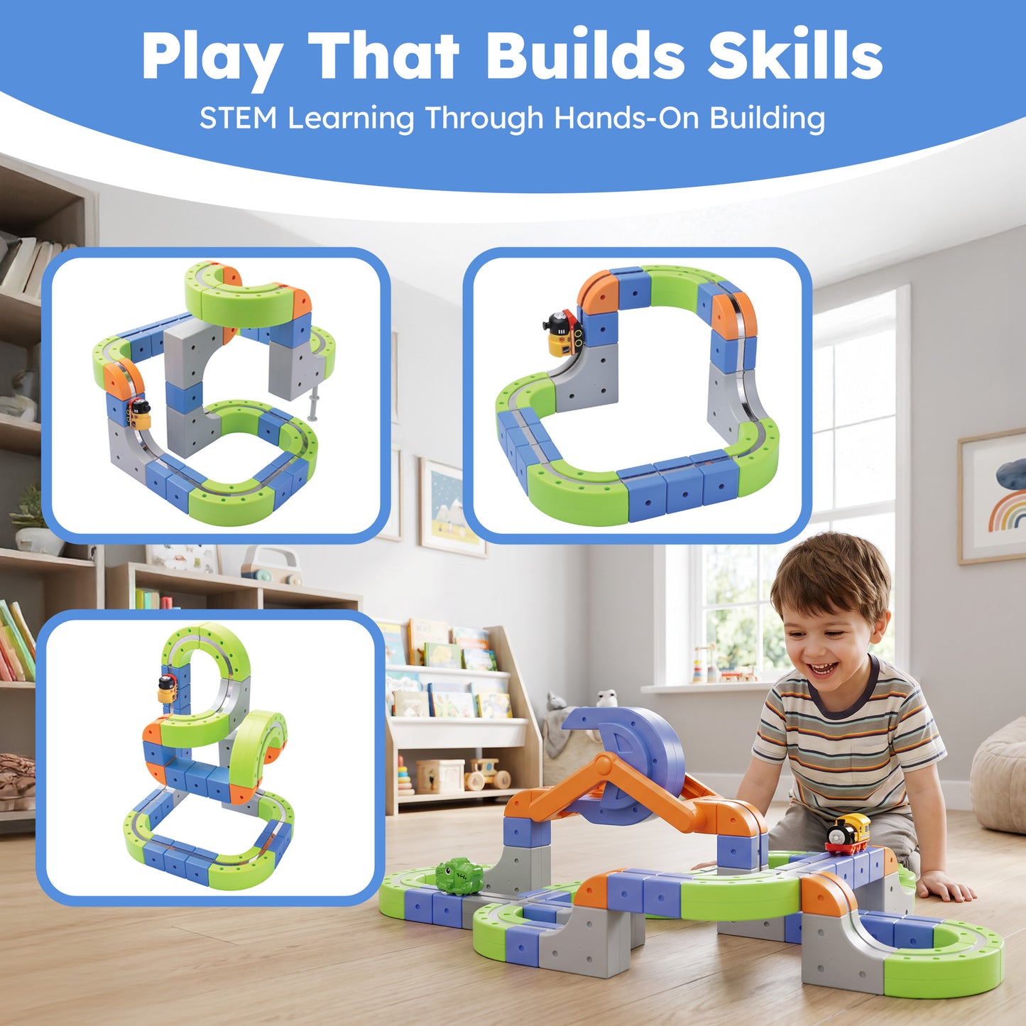 Contixo MT4 Magnetic Train Track Set | Motorized STEM Toy with Flip Bridge