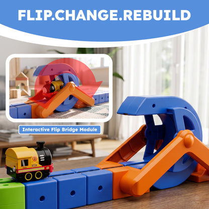 Contixo MT4 Magnetic Train Track Set | Motorized STEM Toy with Flip Bridge
