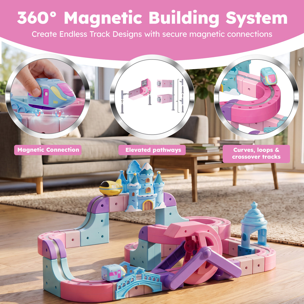 Contixo MT6 Princess Magnetic Train Track Set | Motorized STEM Castle Toy