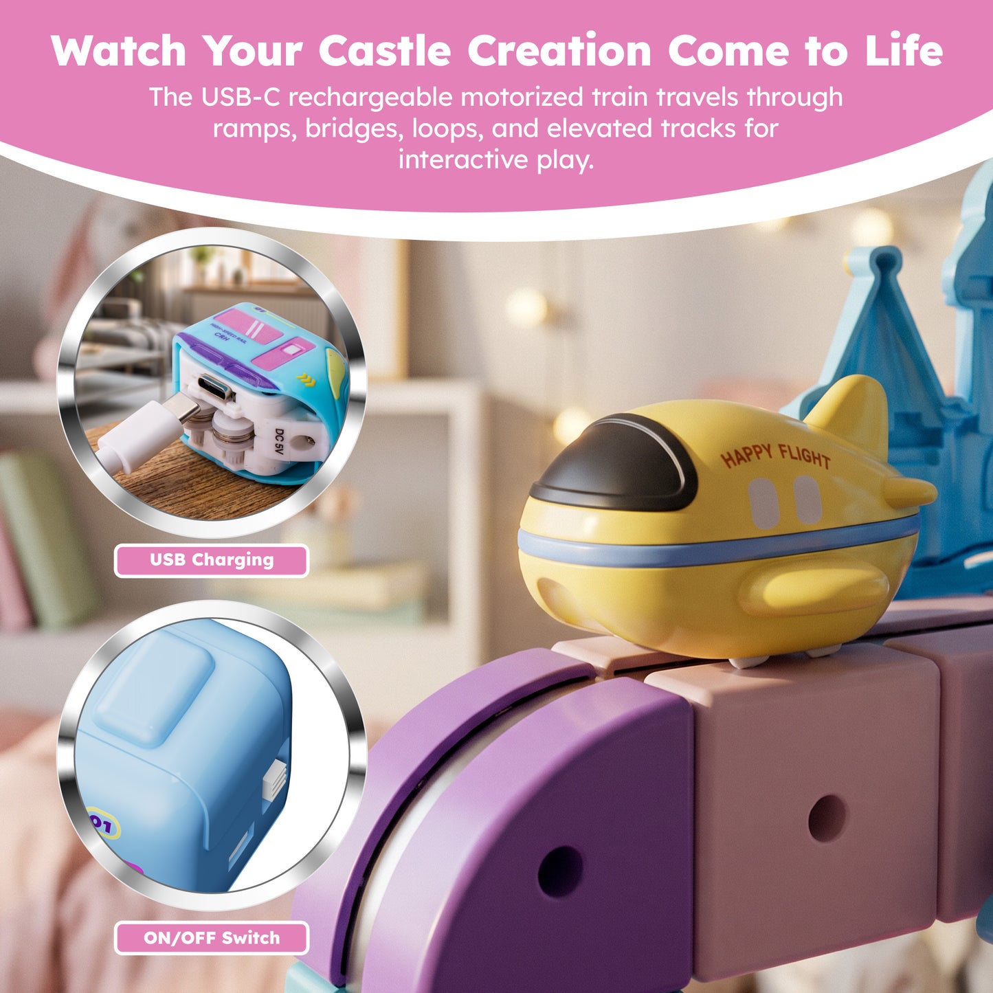 Contixo MT6 Princess Magnetic Train Track Set | Motorized STEM Castle Toy