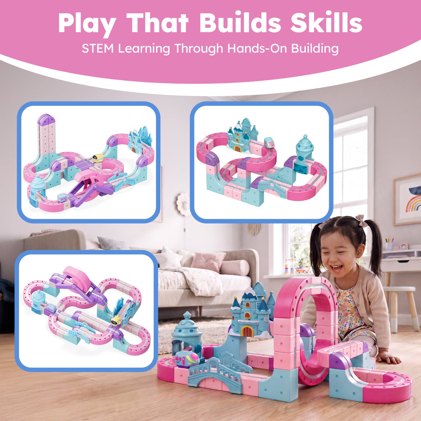 Contixo MT6 Princess Magnetic Train Track Set | Motorized STEM Castle Toy