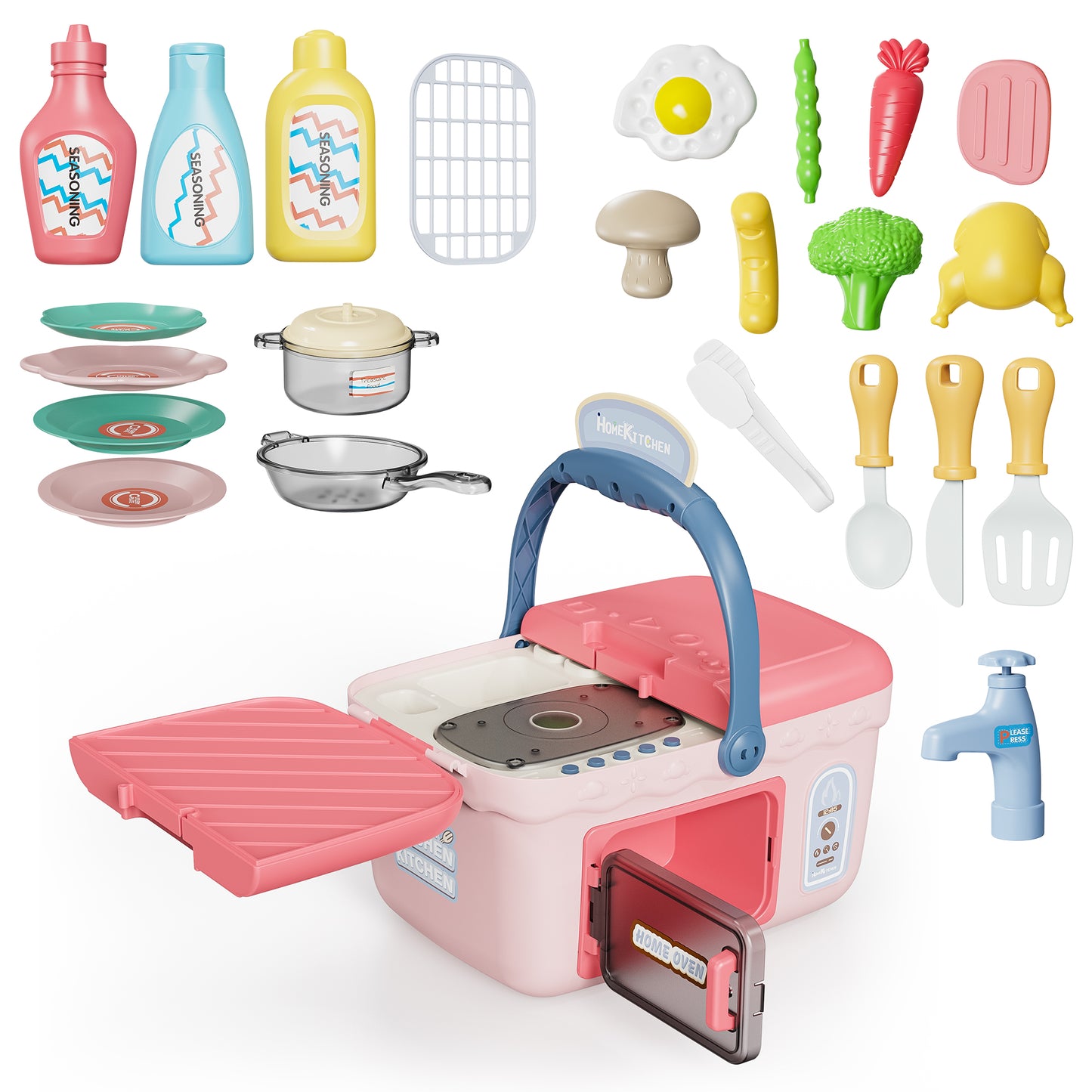 Contixo Kids Kitchen & Picnic Playset, Toddler Toys, Ages 3+, Interactive Grill, Sink & Oven, Mini Kitchen w/ Music & Lights, Color-Changing Foods, Boys & Girls