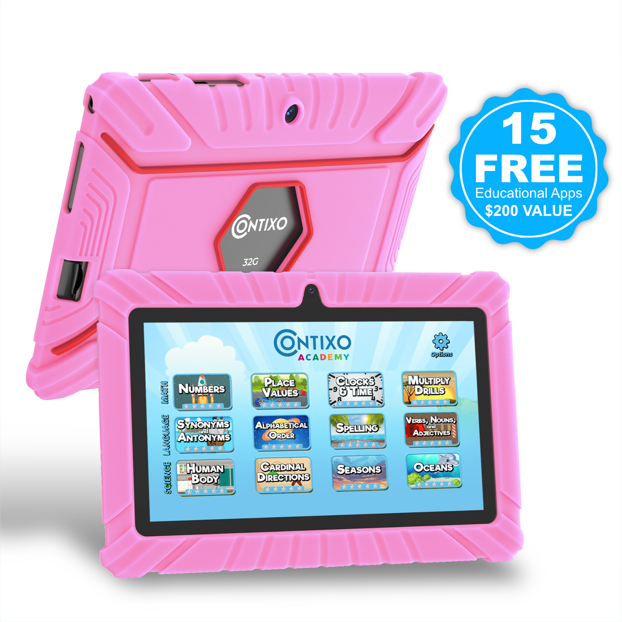 Contixo 7" Kids Tablet, 2024 Model, STEM Learning, Educational Tablet for Ages 3-12, Contixo Academy, Android 11