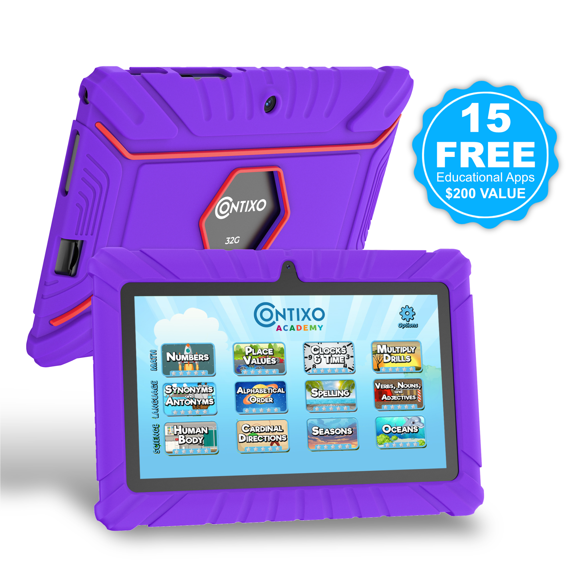 Contixo 7" Kids Tablet, 2024 Model, STEM Learning, Educational Tablet for Ages 3-12, Contixo Academy, Android 11