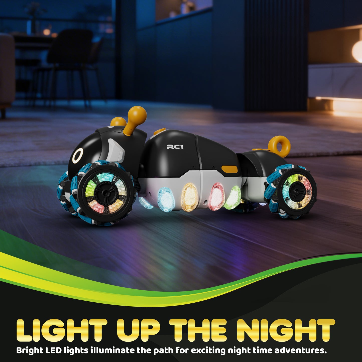 Contixo RC1 Mech Stunt Caterpillar Car for Kids – Futuristic 360° Omni-Directional RC Vehicle with Mist Spray, Colorful LED Lights & Sound, Flexible Torsion Body All-Terrain Stunt Car, 2.4GHz Remote Control Toy