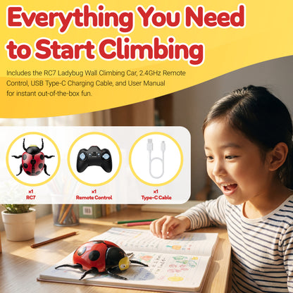 Contixo RC7 Ladybug Wall Climbing Remote Control Car for Kids, 2.4GHz RC Stunt Car Crawls on Walls, Glass & Ceilings, 360° Spins, LED Lights, Rechargeable Flying Bug Toy for Boys & Girls Ages 8+