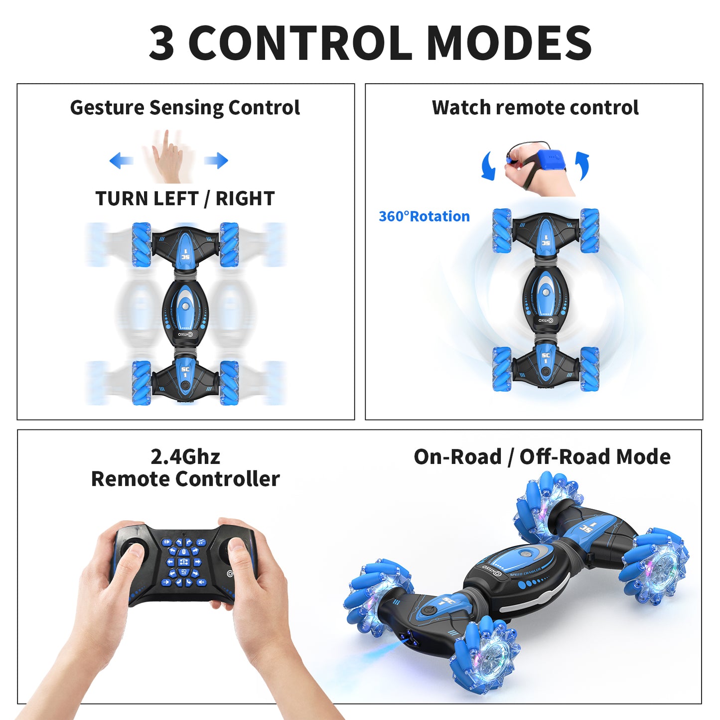 Contixo SC1 Gesture Sensing Stunt RC Car - 4WD Double Sided, Hand Sensor, Blue