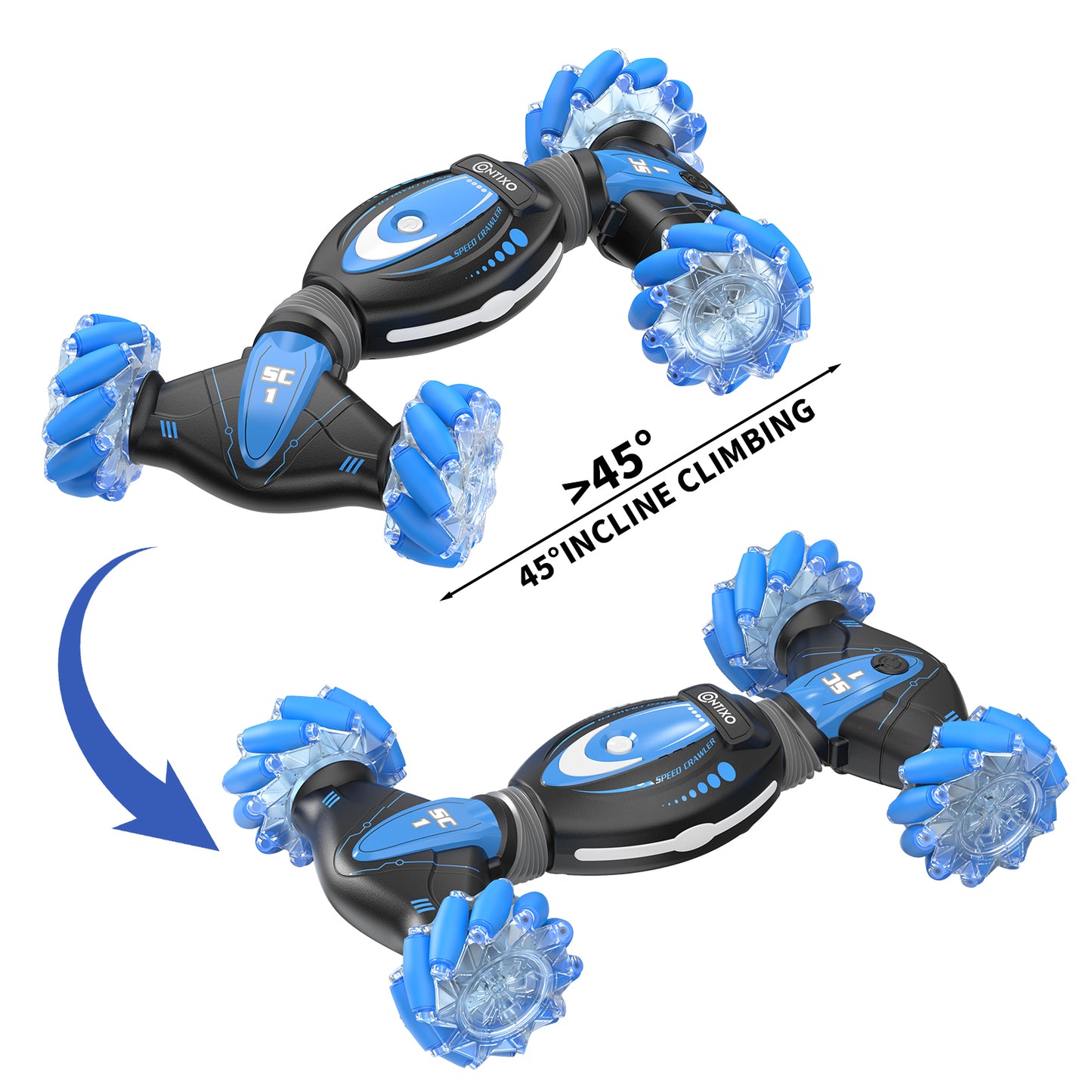 Contixo SC1 Gesture Sensing Stunt RC Car - 4WD Double Sided, Hand Sensor, Blue