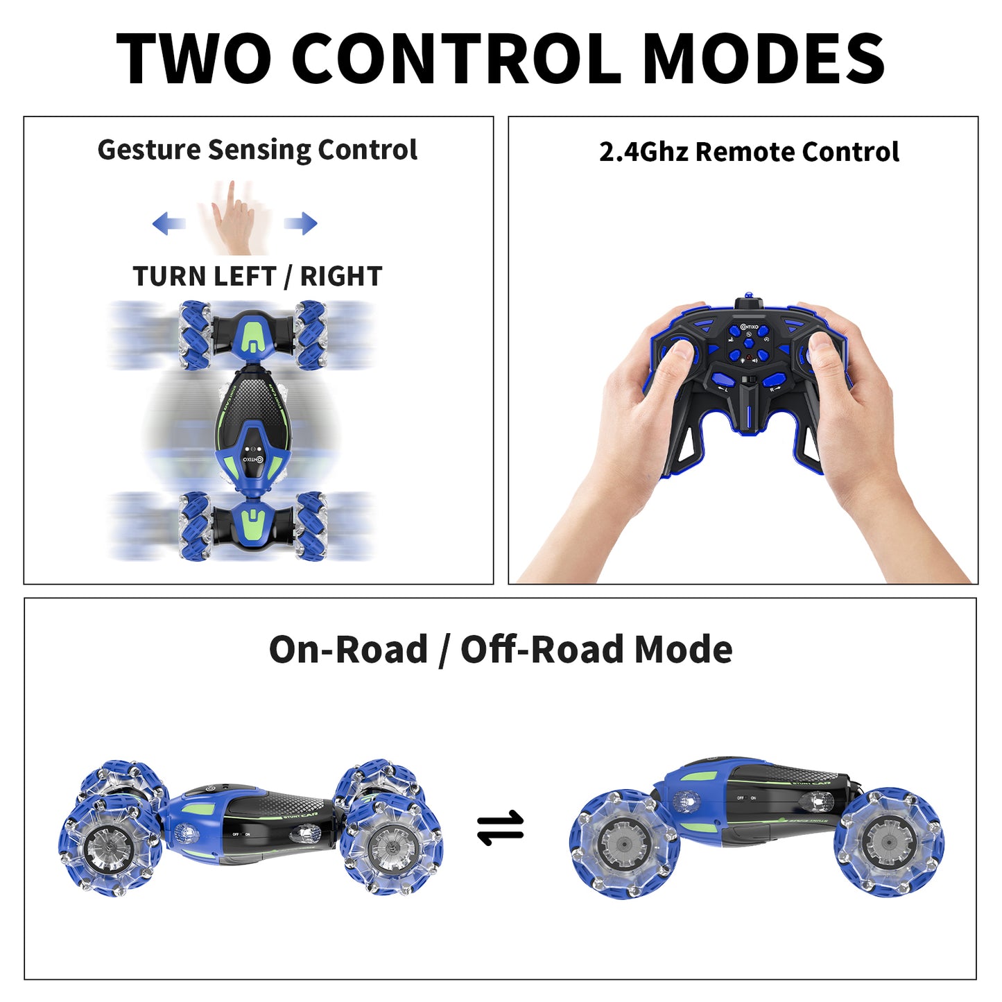 Contixo SC10 Cobra Speed Crawler RC Stunt Car - 4WD with Remote & Gesture Control, Blue