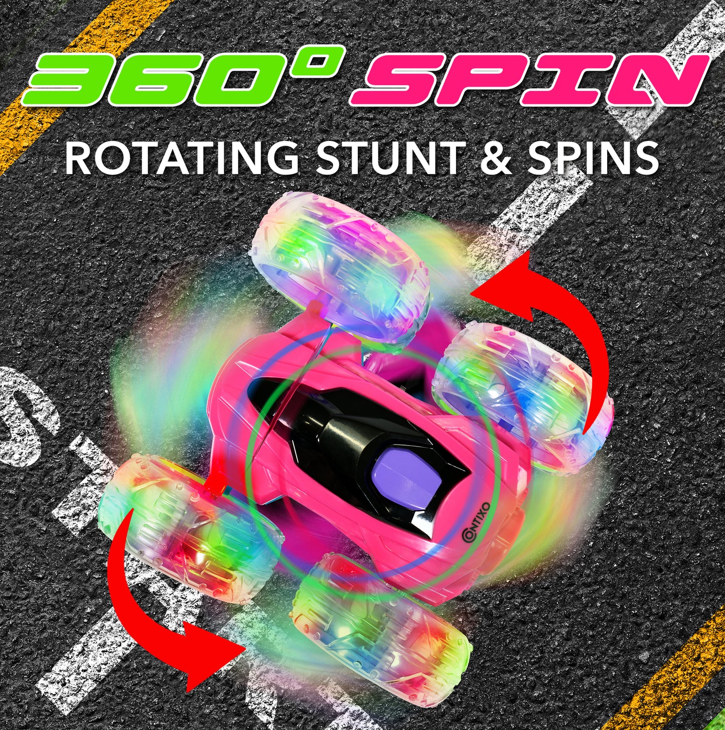 Contixo RC Stunt Car 4WD - 360- Spins, LED Lights, & Thr