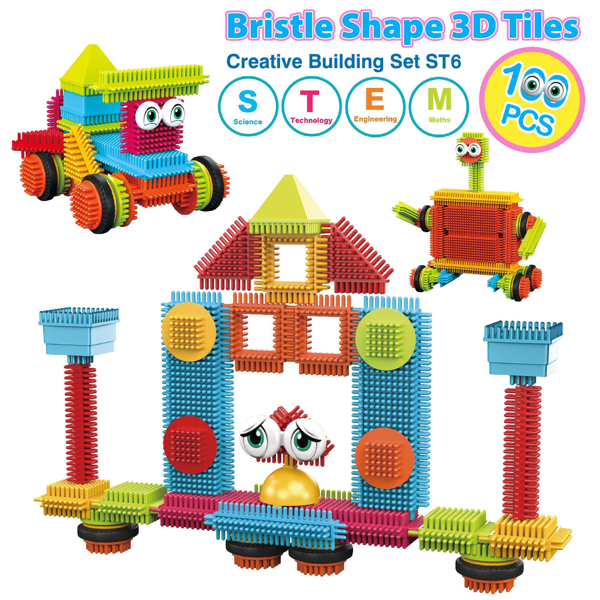 Contixo ST6 100 pcs Bristle Shape 3D Tile STEM Building Block Set