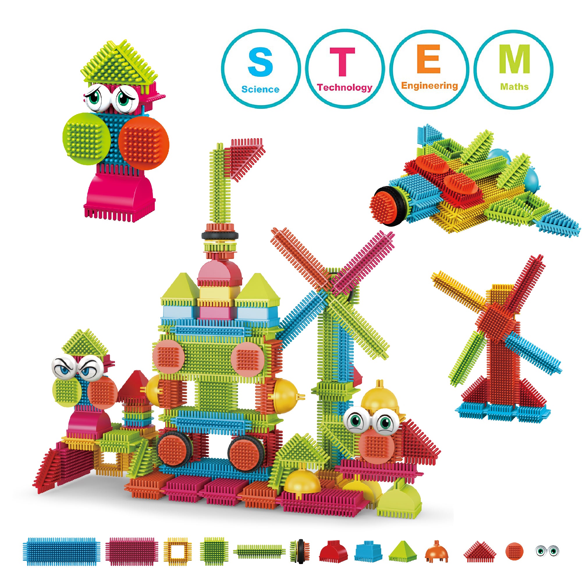 Contixo ST6 100 pcs Bristle Shape 3D Tile STEM Building Block Set