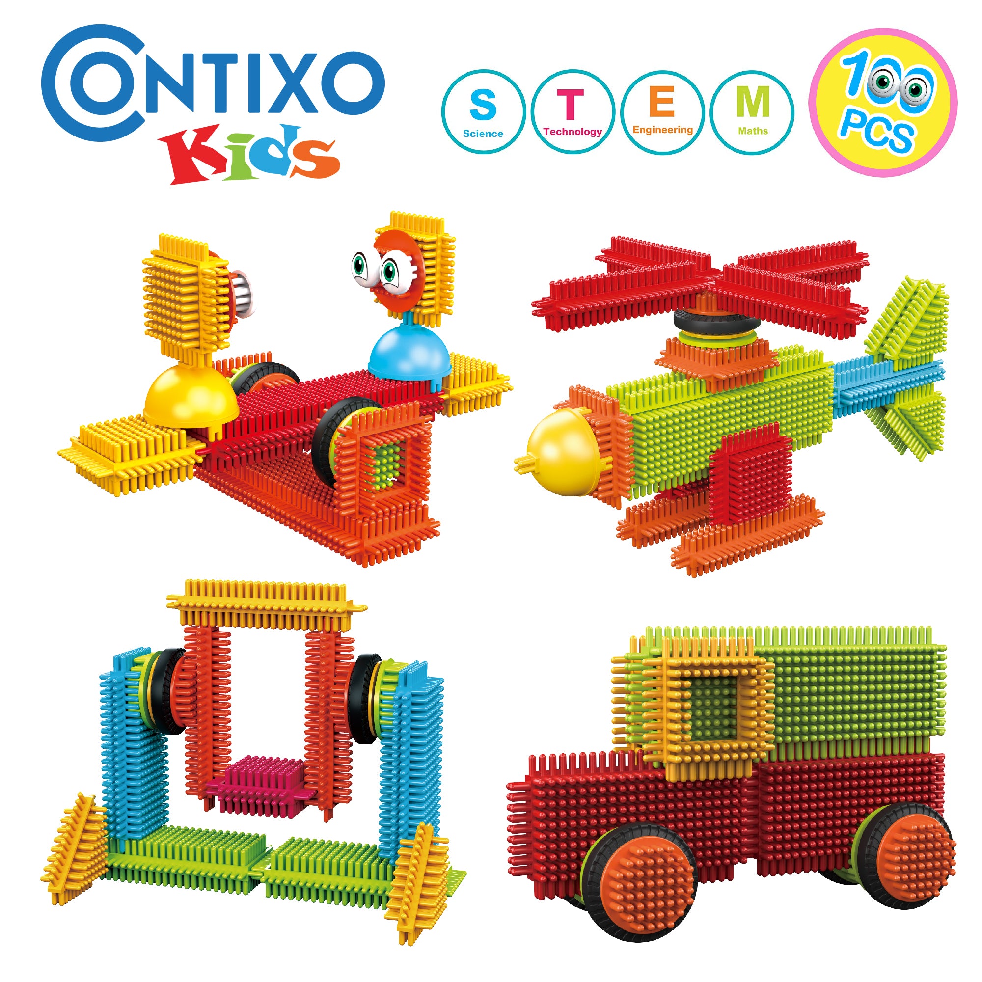 Contixo ST6 100 pcs Bristle Shape 3D Tile STEM Building Block Set