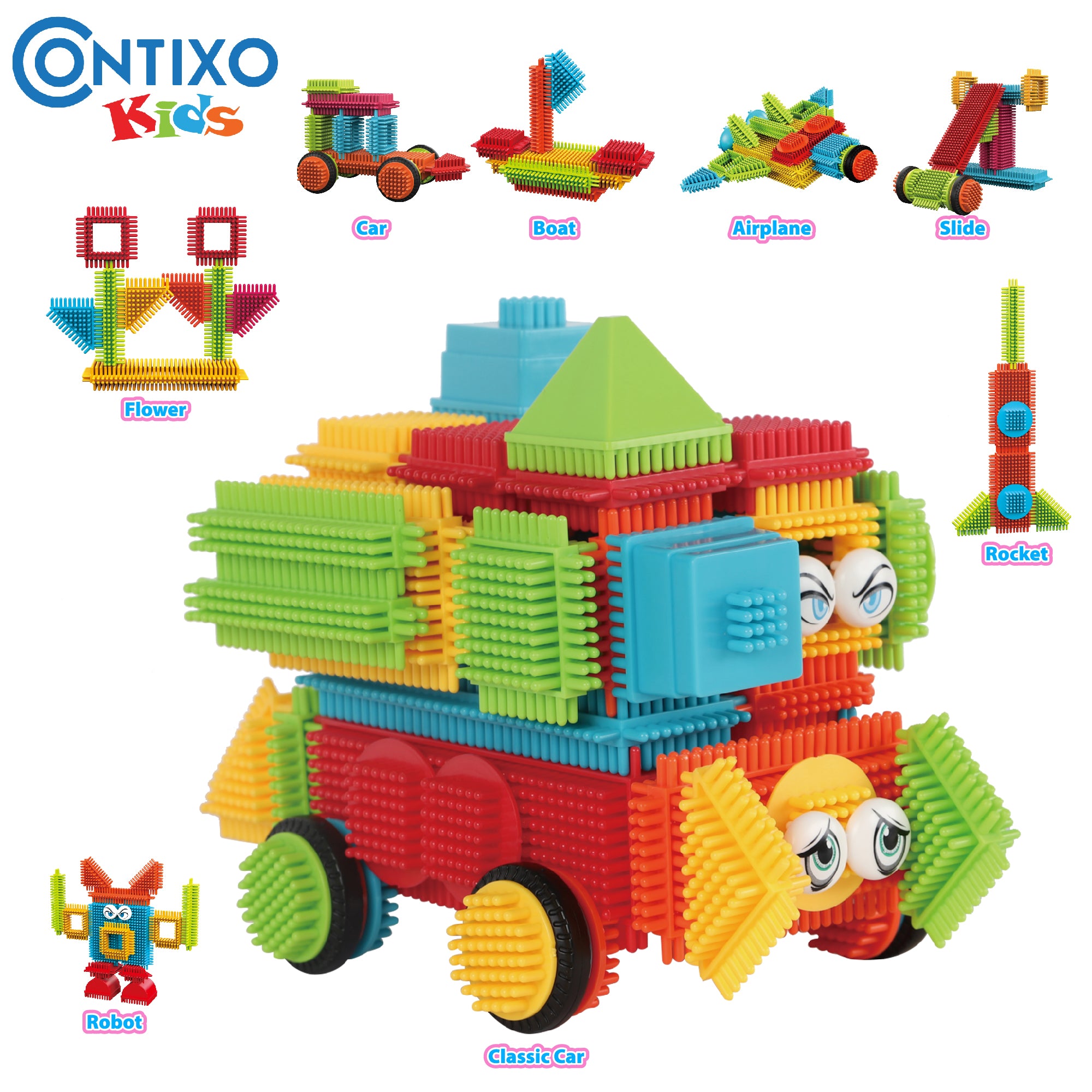 Contixo ST6 100 pcs Bristle Shape 3D Tile STEM Building Block Set