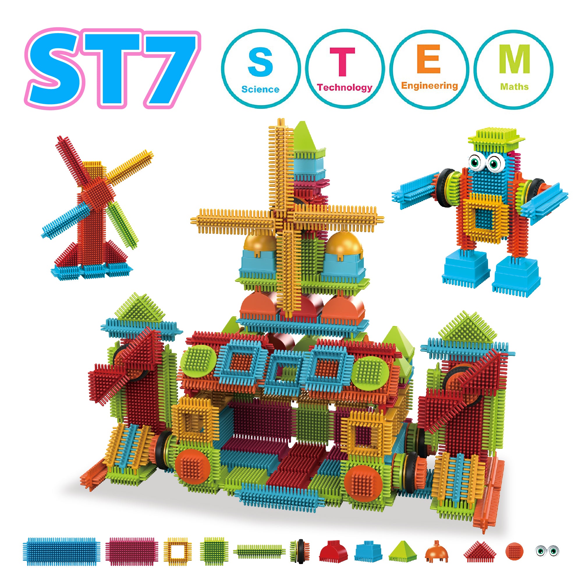 Contixo ST7 244 pcs Bristle Shape 3D Tile STEM Building Block Set