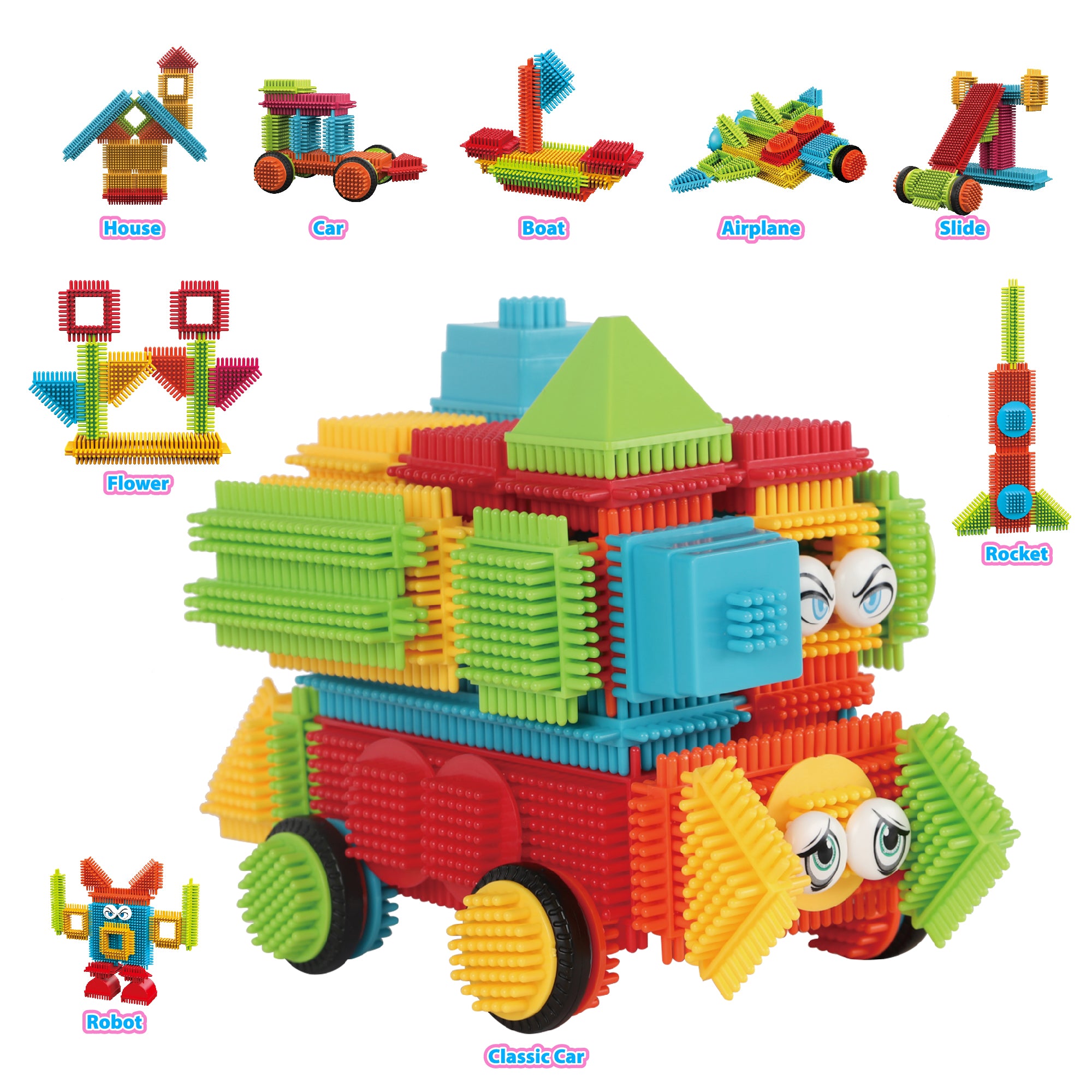 Contixo ST7 244 pcs Bristle Shape 3D Tile STEM Building Block Set