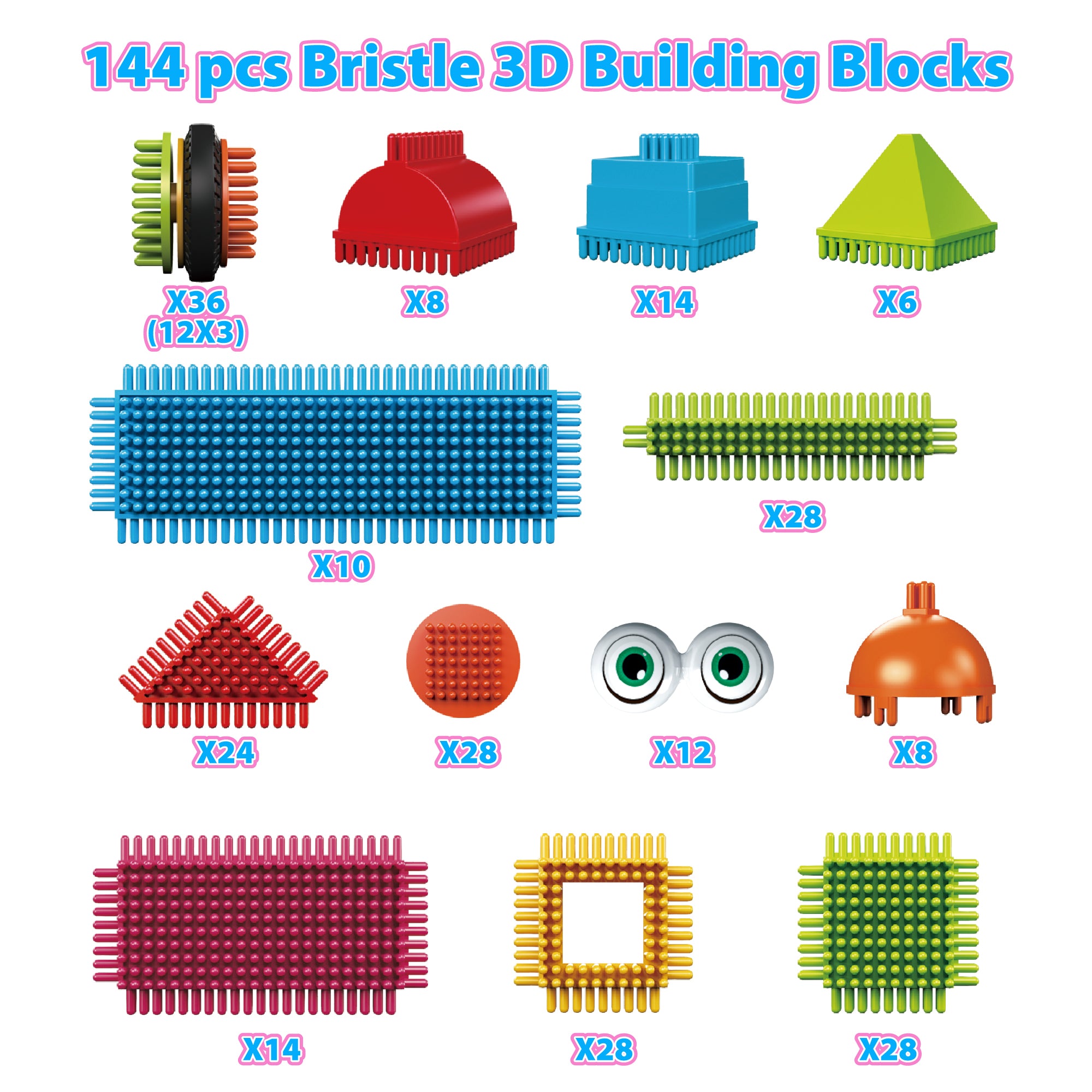 Contixo ST7 244 pcs Bristle Shape 3D Tile STEM Building Block Set