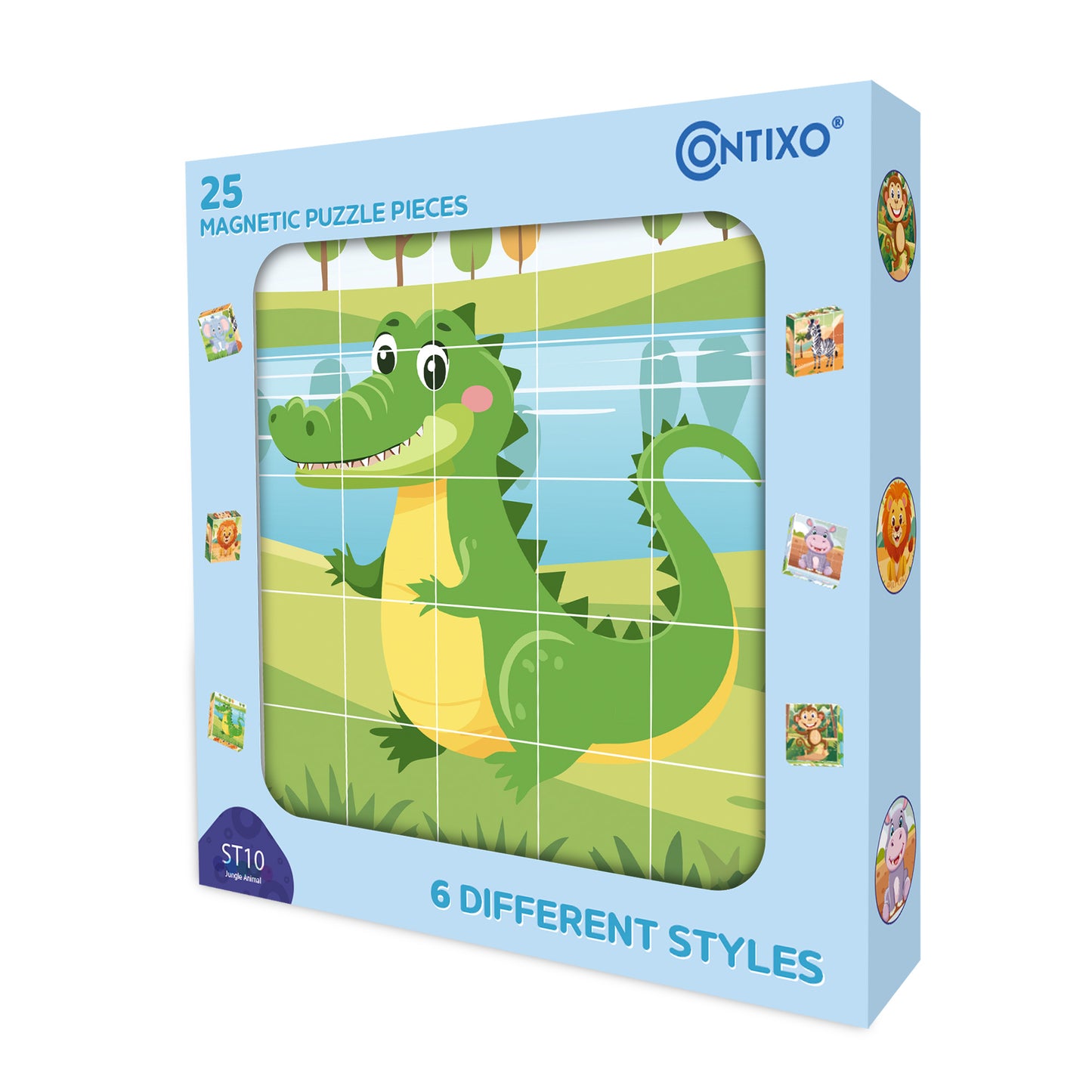 Contixo ST10 25-Piece Magnetic Jungle Animal Puzzle Blocks – 6 Puzzles in One
