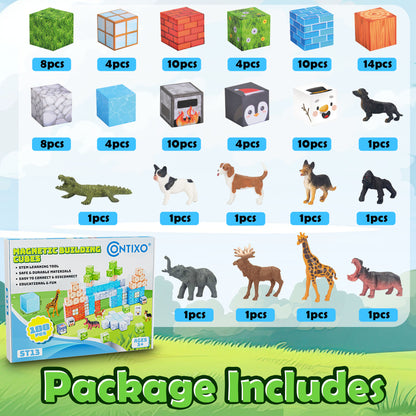 Contixo ST13 Magnetic Blocks, 100 PCS Magnetic Building Cube Game, Sensory Toys for Boys & Girls, STEM Stacking Toy Gifts for Age 3-12