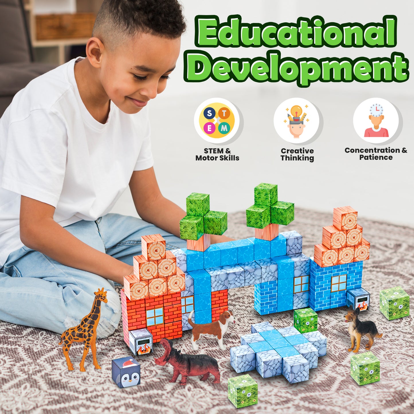 Contixo ST13 Magnetic Blocks, 100 PCS Magnetic Building Cube Game, Sensory Toys for Boys & Girls, STEM Stacking Toy Gifts for Age 3-12