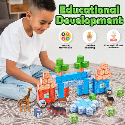 Contixo ST13 Magnetic Blocks, 100 PCS Magnetic Building Cube Game, Sensory Toys for Boys & Girls, STEM Stacking Toy Gifts for Age 3-12