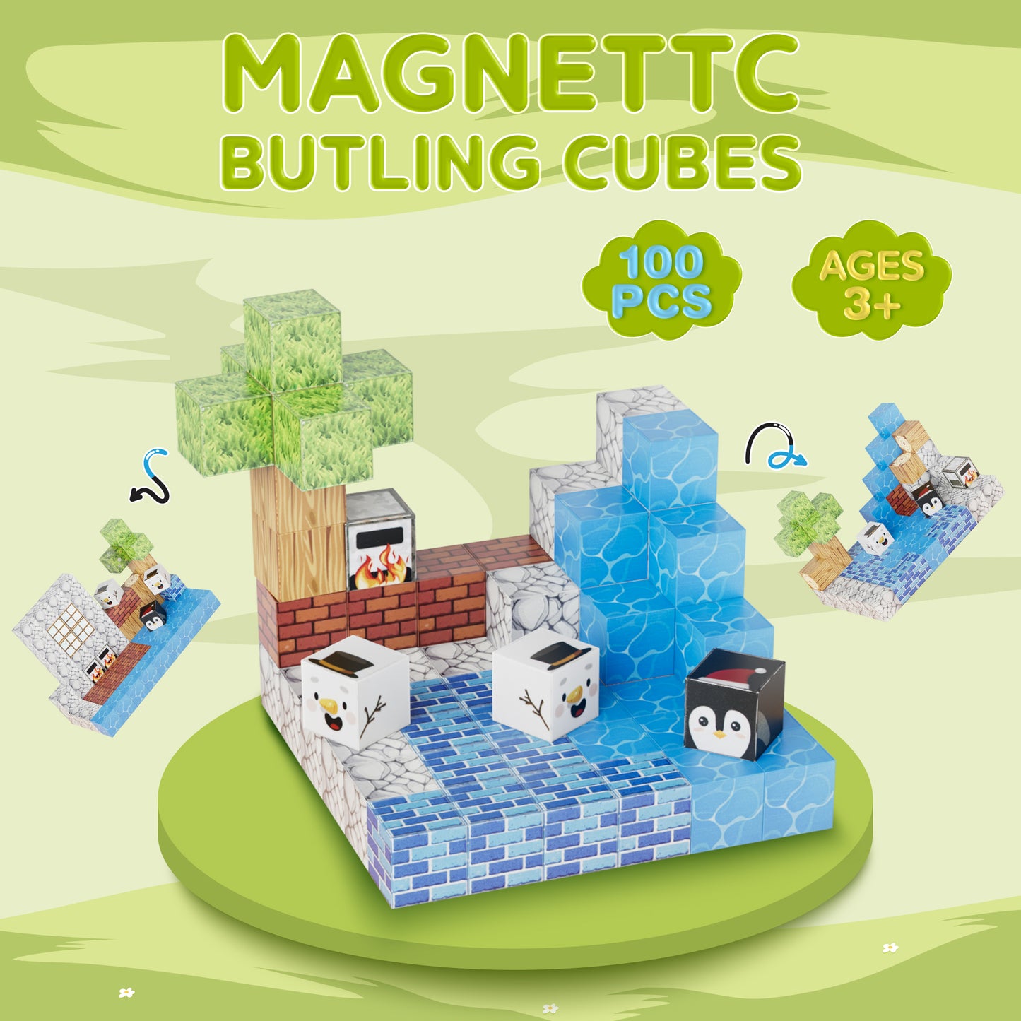 Contixo ST13 Magnetic Blocks, 100 PCS Magnetic Building Cube Game, Sensory Toys for Boys & Girls, STEM Stacking Toy Gifts for Age 3-12