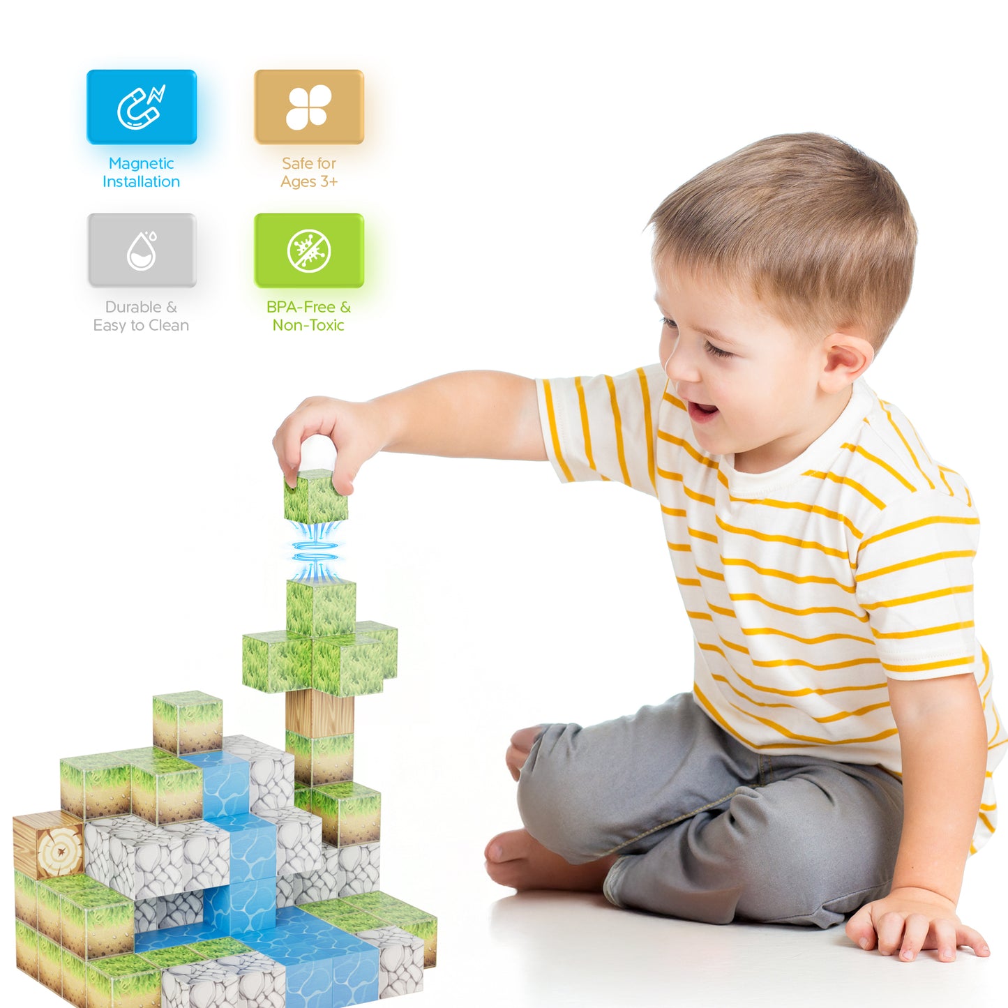 Contixo ST14 Magnetic Blocks, 145 PCS Magnetic Building Cube Game, Sensory Toys for Boys & Girls, STEM Stacking Toy Gifts for Age 3-12