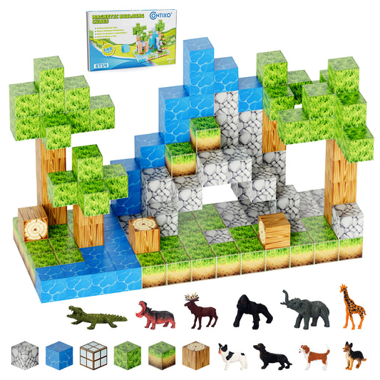 Contixo ST14 Magnetic Blocks, 145 PCS Magnetic Building Cube Game, Sensory Toys for Boys & Girls, STEM Stacking Toy Gifts for Age 3-12