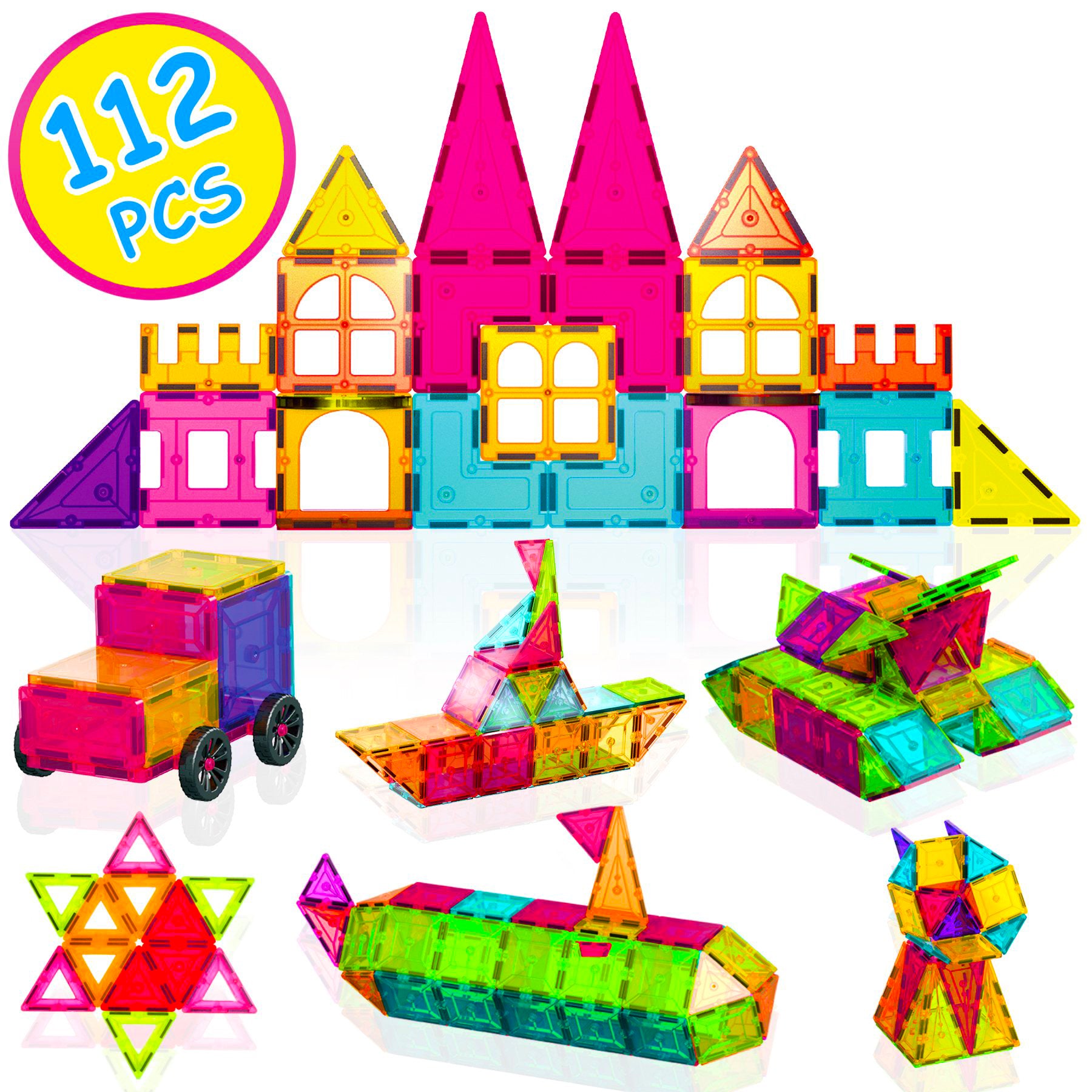 Contixo ST4 Kids Magnet Toys Magnetic Tiles 112 PCs 3D Building Blocks