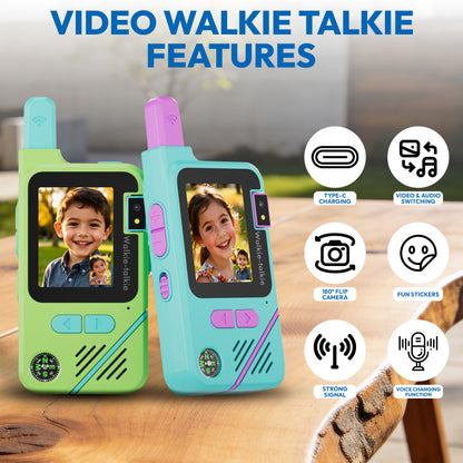 Contixo - TK1 Kids Video Walkie Talkies, 2-Way Video & Voice, Camera, Flashlight, Voice Changer, SOS Alarm - 2 Pack - Blue, Green