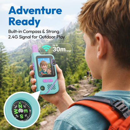 Contixo - TK1 Kids Video Walkie Talkies, 2-Way Video & Voice, Camera, Flashlight, Voice Changer, SOS Alarm - 2 Pack - Blue, Green