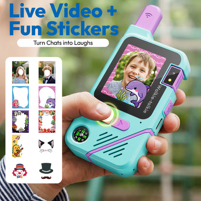 Contixo - TK1 Kids Video Walkie Talkies, 2-Way Video & Voice, Camera, Flashlight, Voice Changer, SOS Alarm - 2 Pack - Blue, Green