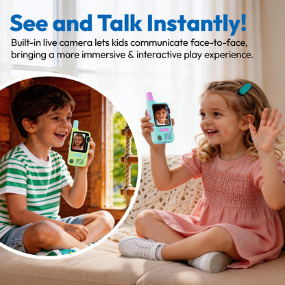 Contixo - TK1 Kids Video Walkie Talkies, 2-Way Video & Voice, Camera, Flashlight, Voice Changer, SOS Alarm - 2 Pack - Blue, Green