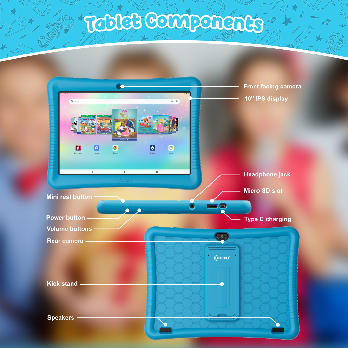 Contixo K102 10" Kids Tablet with Kids Bluetooth Karaoke and Two Microphones