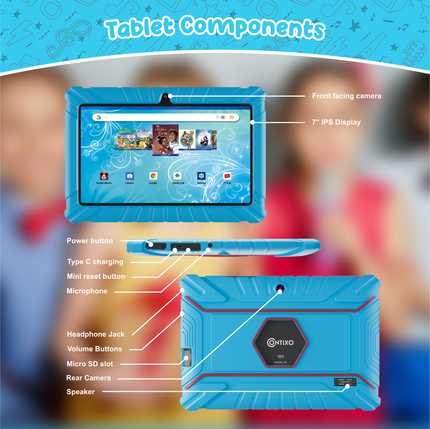 Contixo V8 7" Kids Tablet with Kids Bluetooth Karaoke and Two Microphones