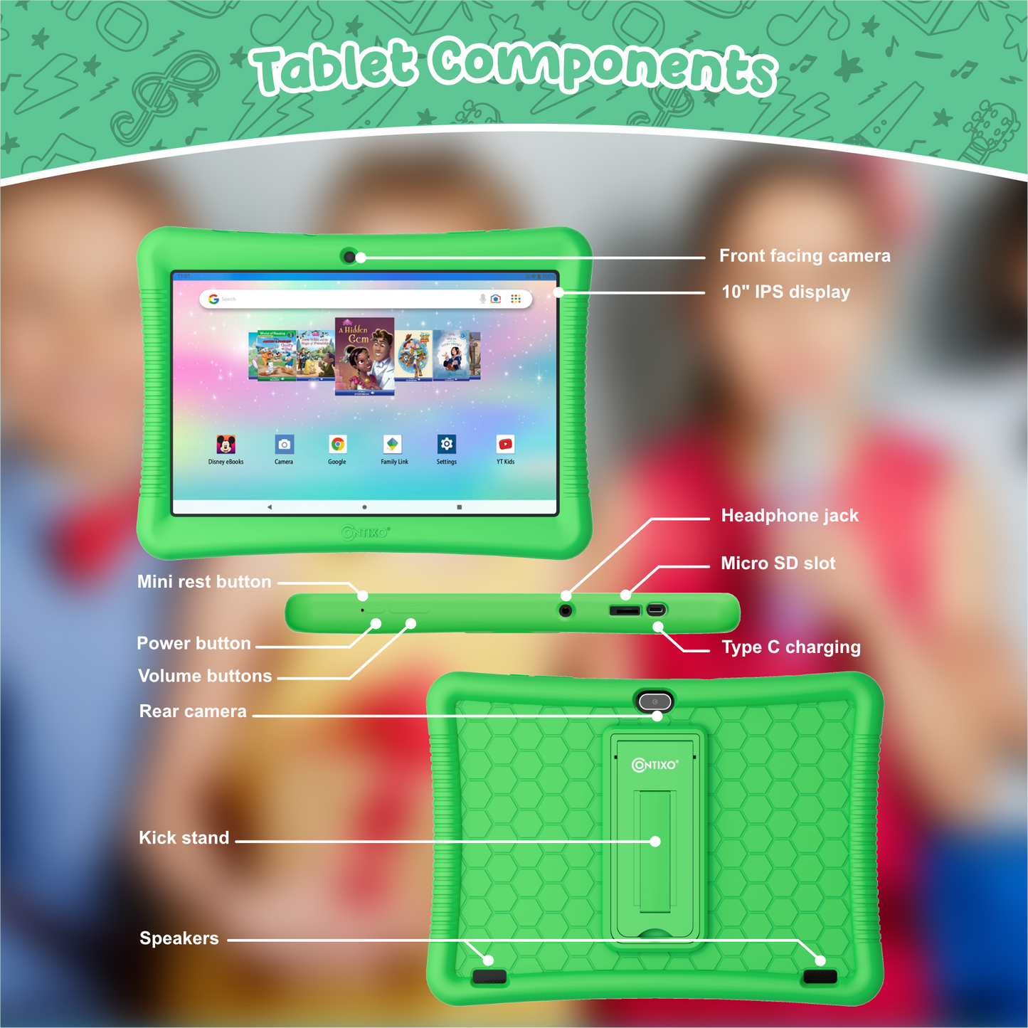 Contixo K102 10" Kids Tablet with Kids Bluetooth Karaoke and Two Microphones