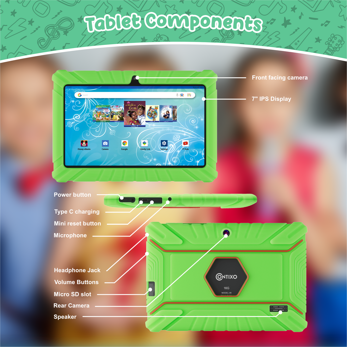 Contixo V8 7" Kids Tablet with Kids Bluetooth Karaoke and Two Microphones