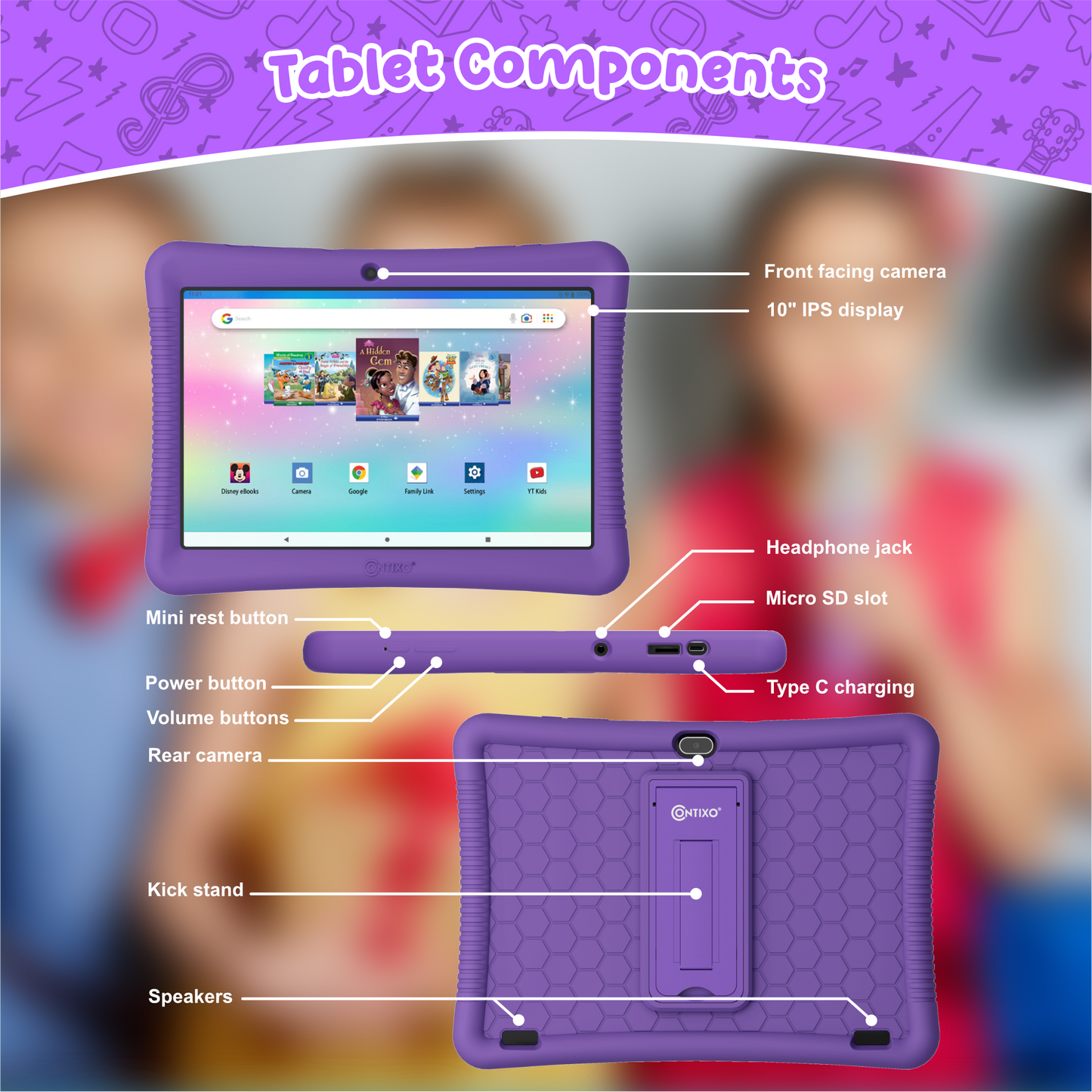 Contixo K102 10" Kids Tablet with Kids Bluetooth Karaoke and Two Microphones