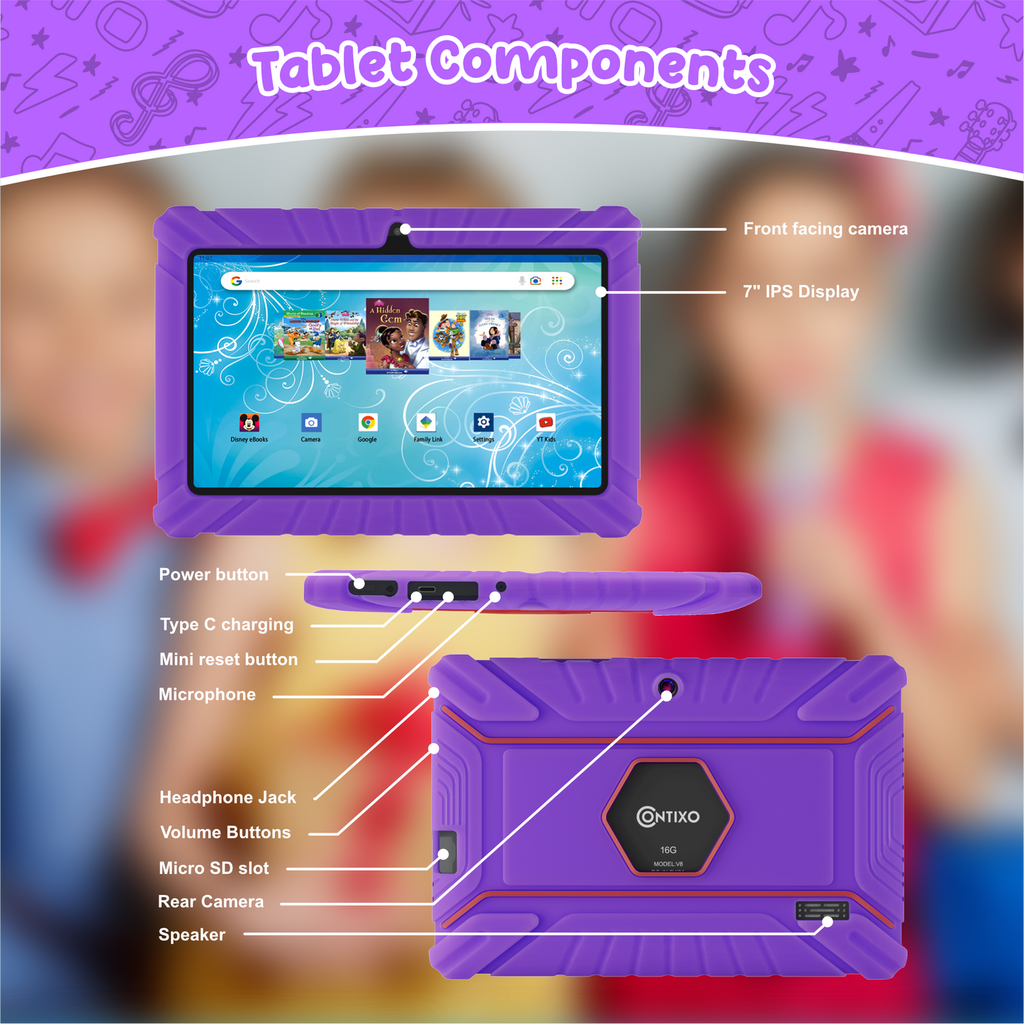 Contixo V8 7" Kids Tablet with Kids Bluetooth Karaoke and Two Microphones