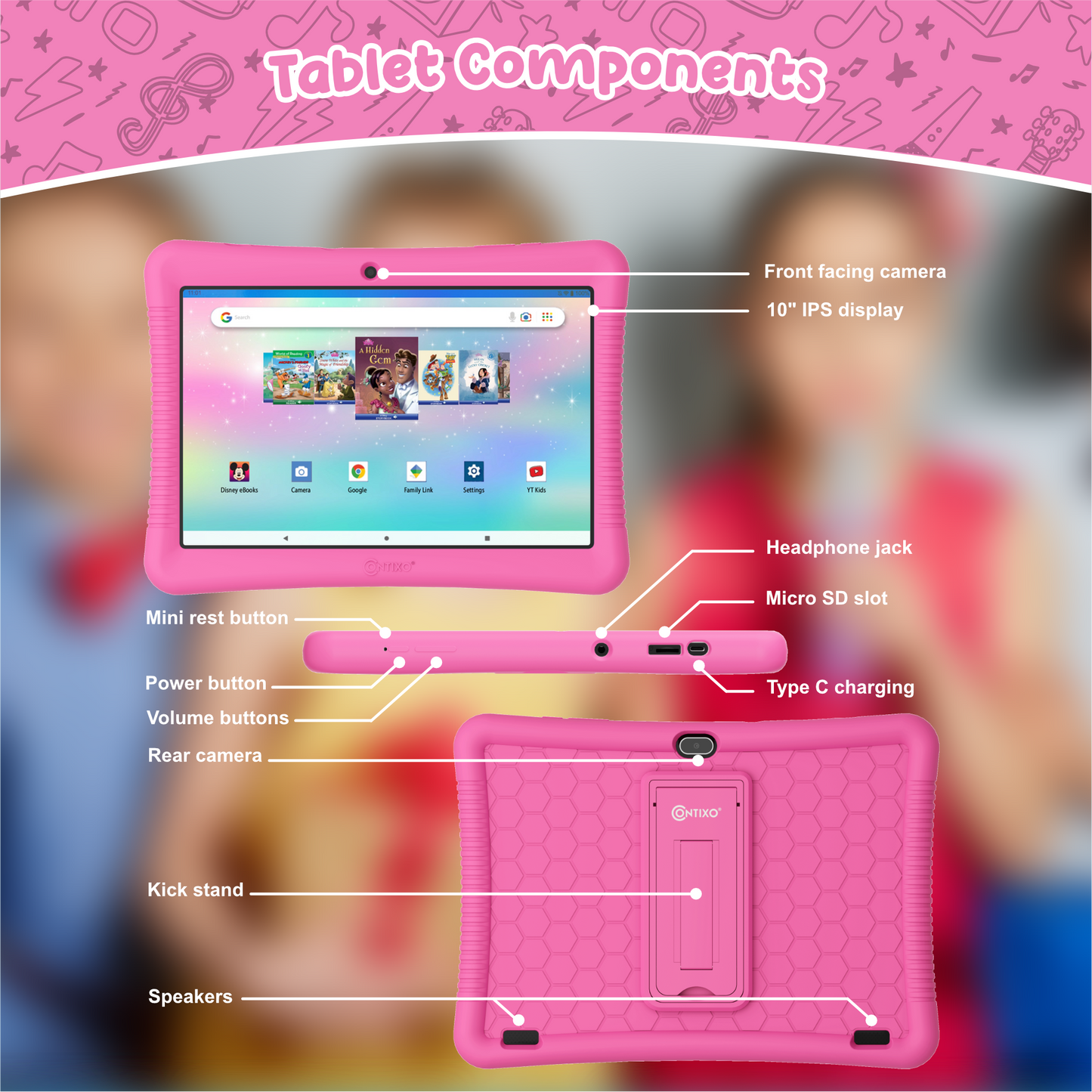 Contixo K102 10" Kids Tablet with Kids Bluetooth Karaoke and Two Microphones