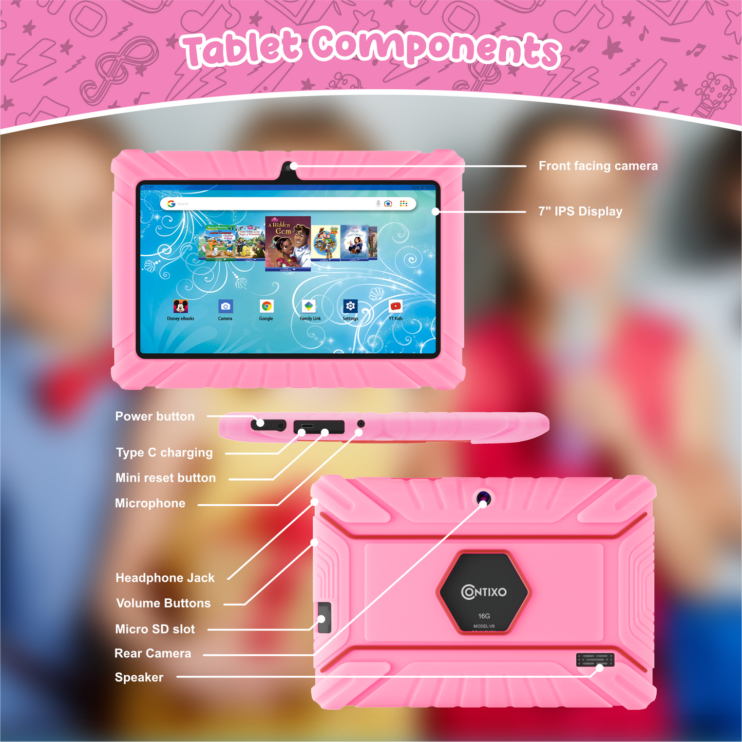 Contixo V8 7" Kids Tablet with Kids Bluetooth Karaoke and Two Microphones