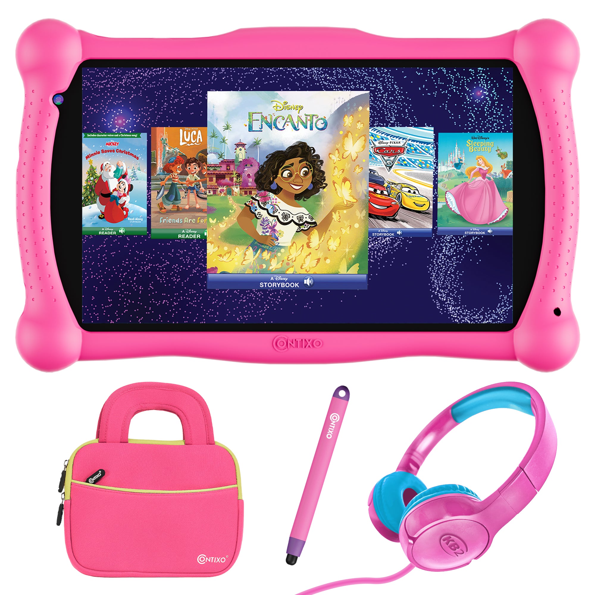 Contixo V10 7" Kids Tablet, Bluetooth Headphones, Tablet Bag, & Stylus Bundle