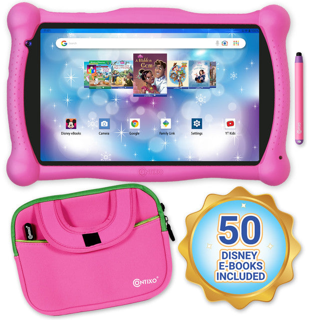 Contixo V10 7" Kids Tablet and Tablet Bag Bundle, 32GB Storage, 50+ Disney eBooks, Kid-Proof Case
