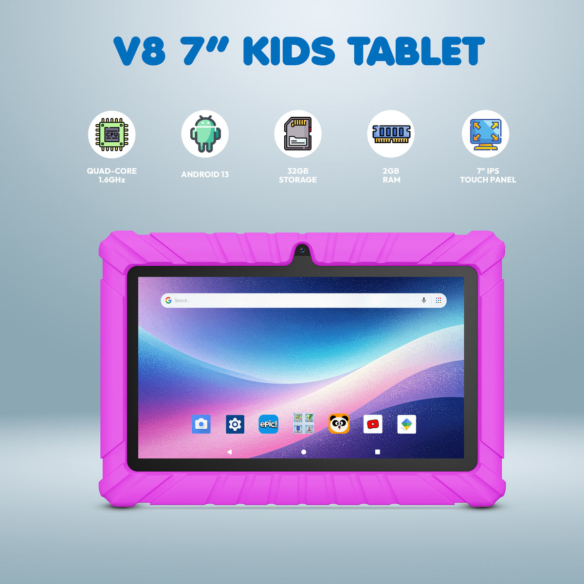 Contixo 7" Kids V8 Tablet Bundle | 32GB Android 13 |  KB7 Wired Headphones & Bag