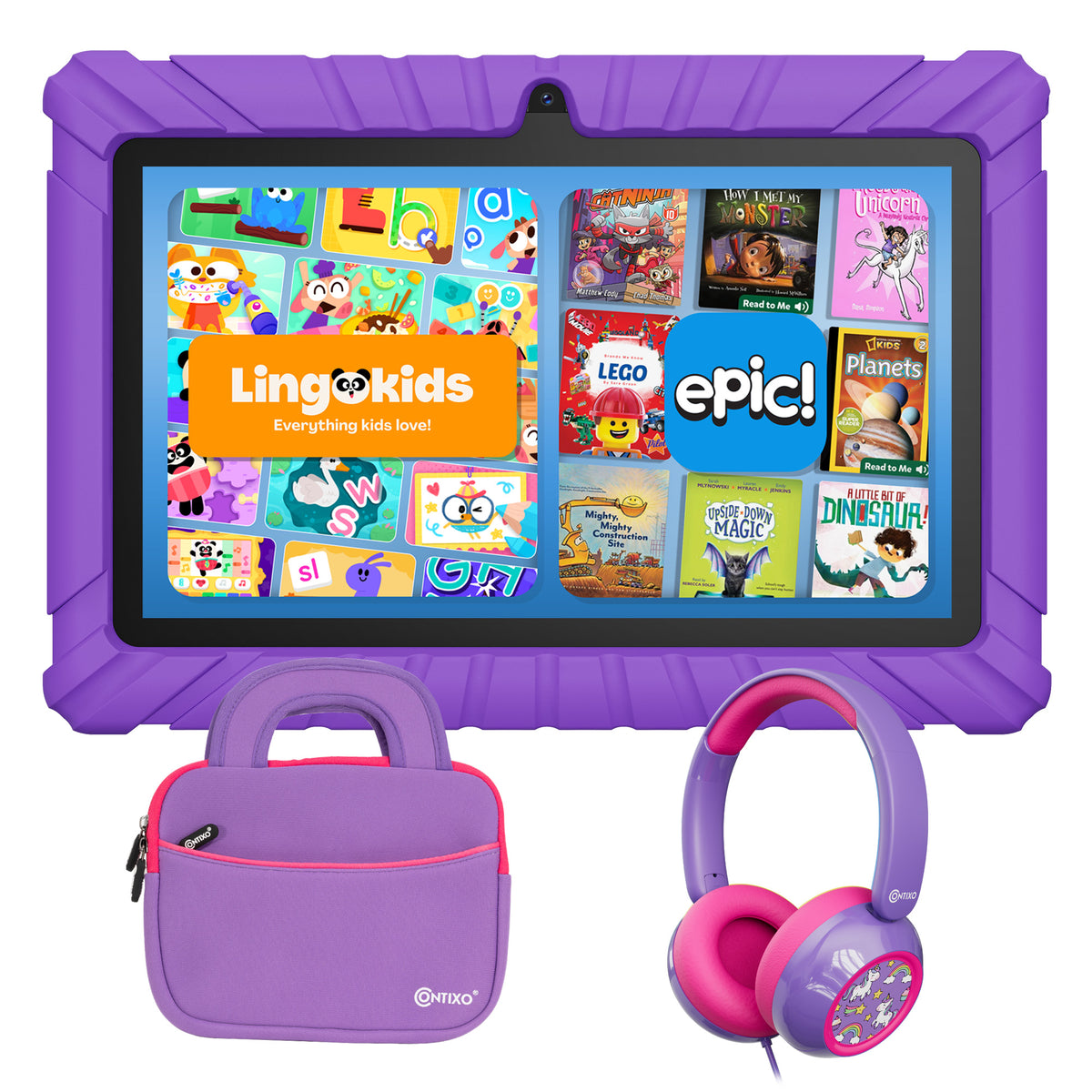 Contixo 7" Kids V8 Tablet Bundle | 32GB Android 13 |  KB7 Wired Headphones & Bag