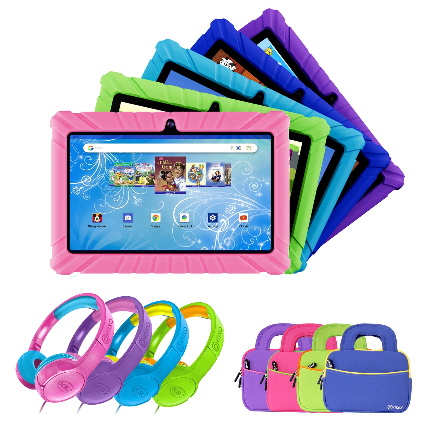 Contixo V8-2 7" Kids Tablet, Headphones, & Tablet Bag Bundle