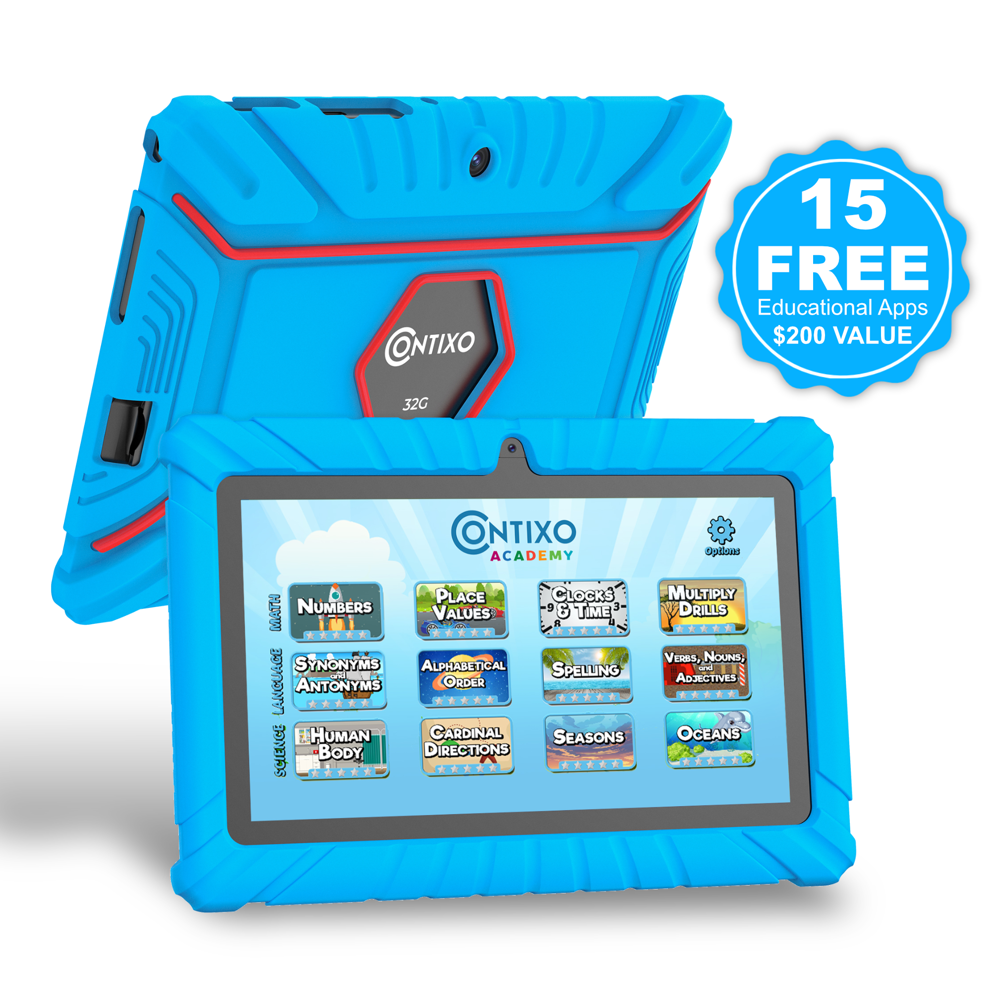 Contixo 7" Kids Tablet, 2024 Model, STEM Learning, Educational Tablet for Ages 3-12, Contixo Academy, Android 11