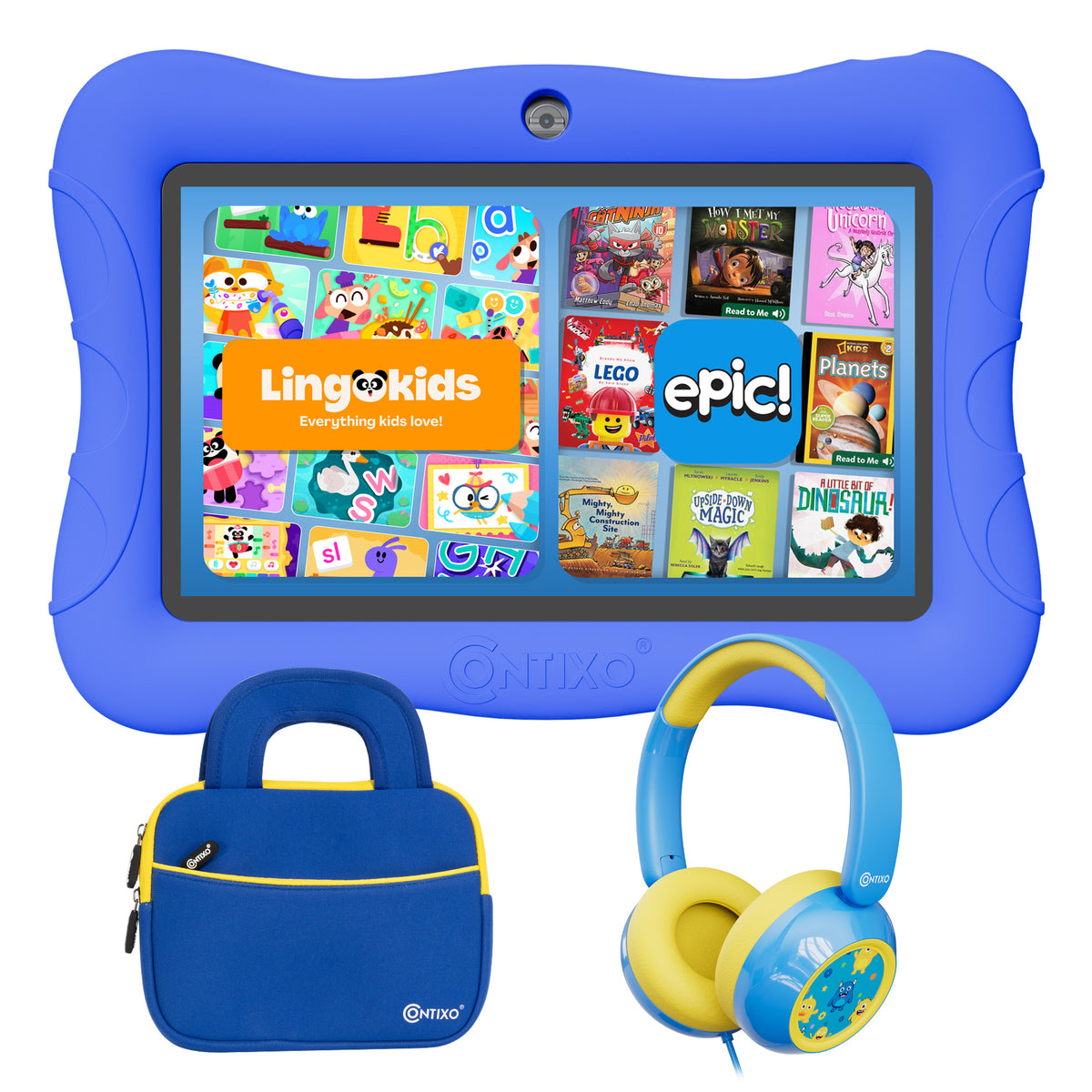 Contixo 7" Kids V9 Tablet Bundle | 32GB Android 13 | Wired KB7 Headphones & Bag